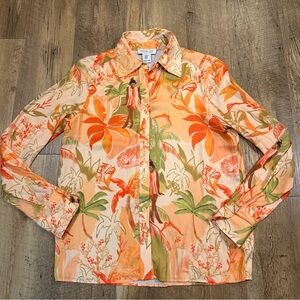 Rachel Zoe Vibrant Floral Tropical Button Up Long Sleeve Orange